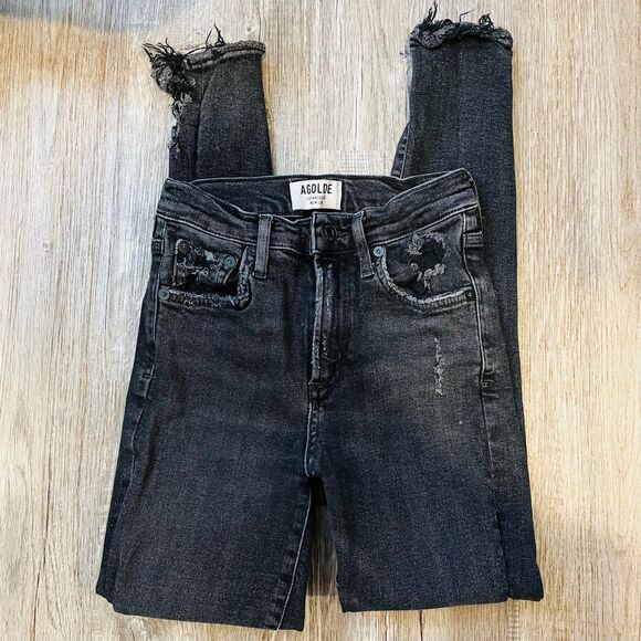 AGOLDE Black Wash Distressed Skinny Jeans size 24 Emo Goth Scene - Picture 1 of 5